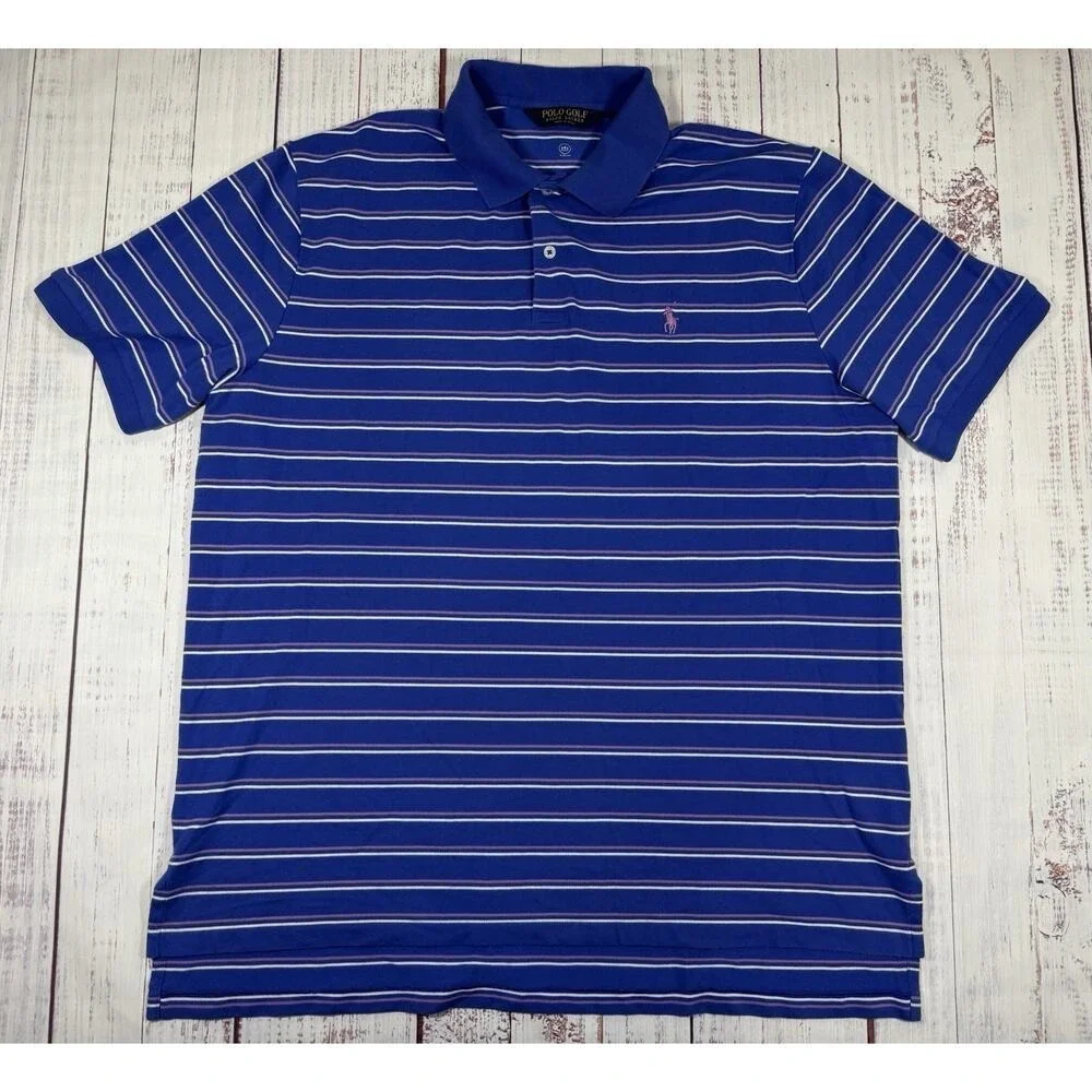 Polo Golf Ralph Lauren Performance Polo Shirt Men's Size XL Blue Striped Wicking